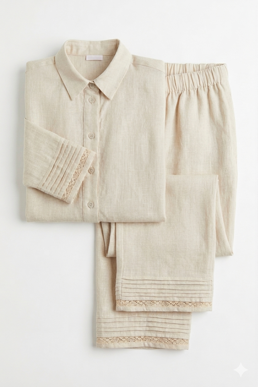 Linen set with lace